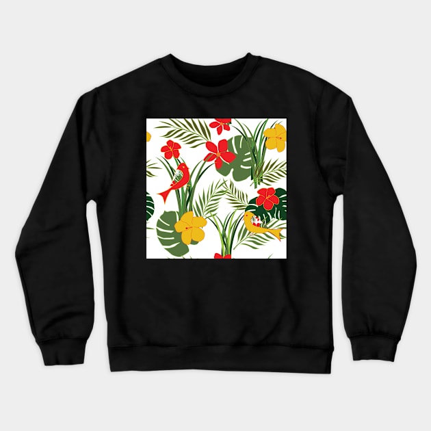 Tropical Birds and Foliage - pattern Crewneck Sweatshirt by whyitsme